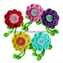 Village Vintage Hand Crochet Flower Applique with Rhinestone Beads Leaves